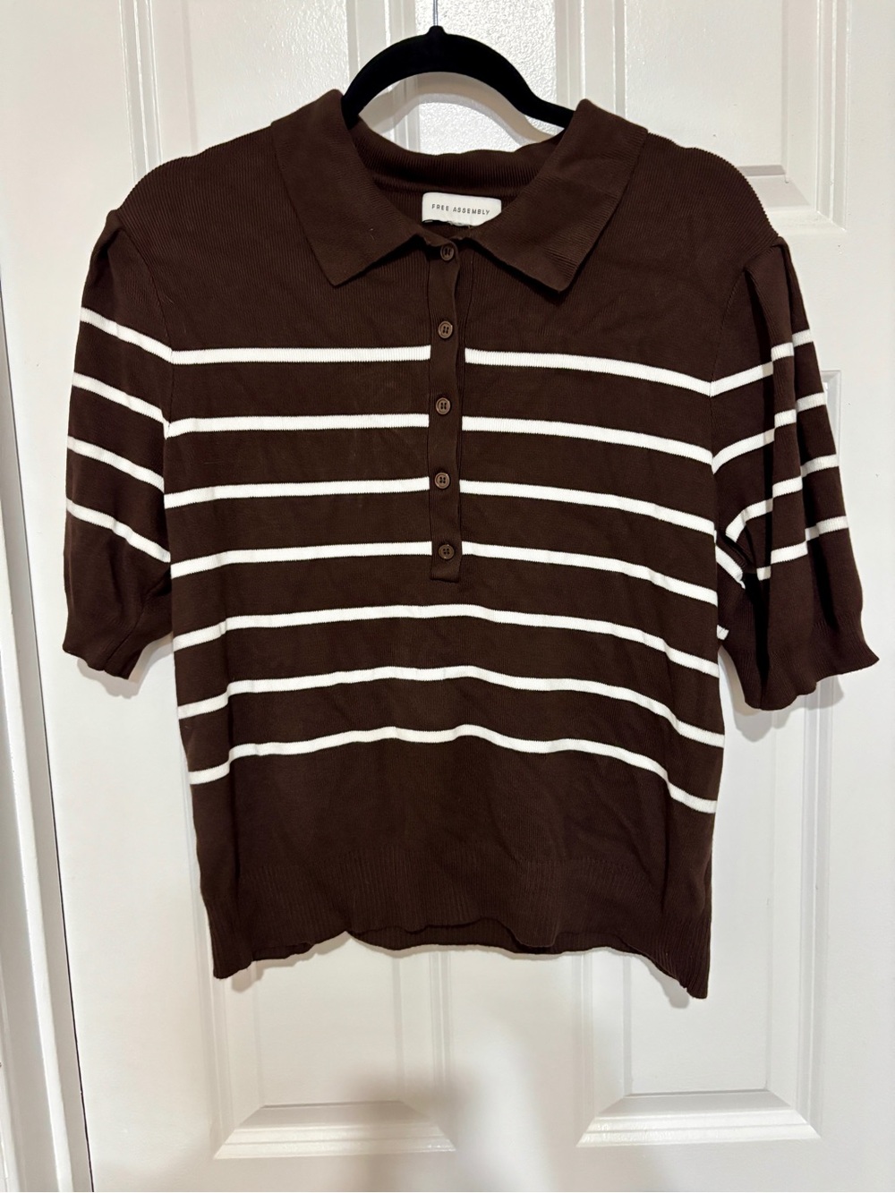 Free Assembly Brown & White Stripe Polo Sweater Top